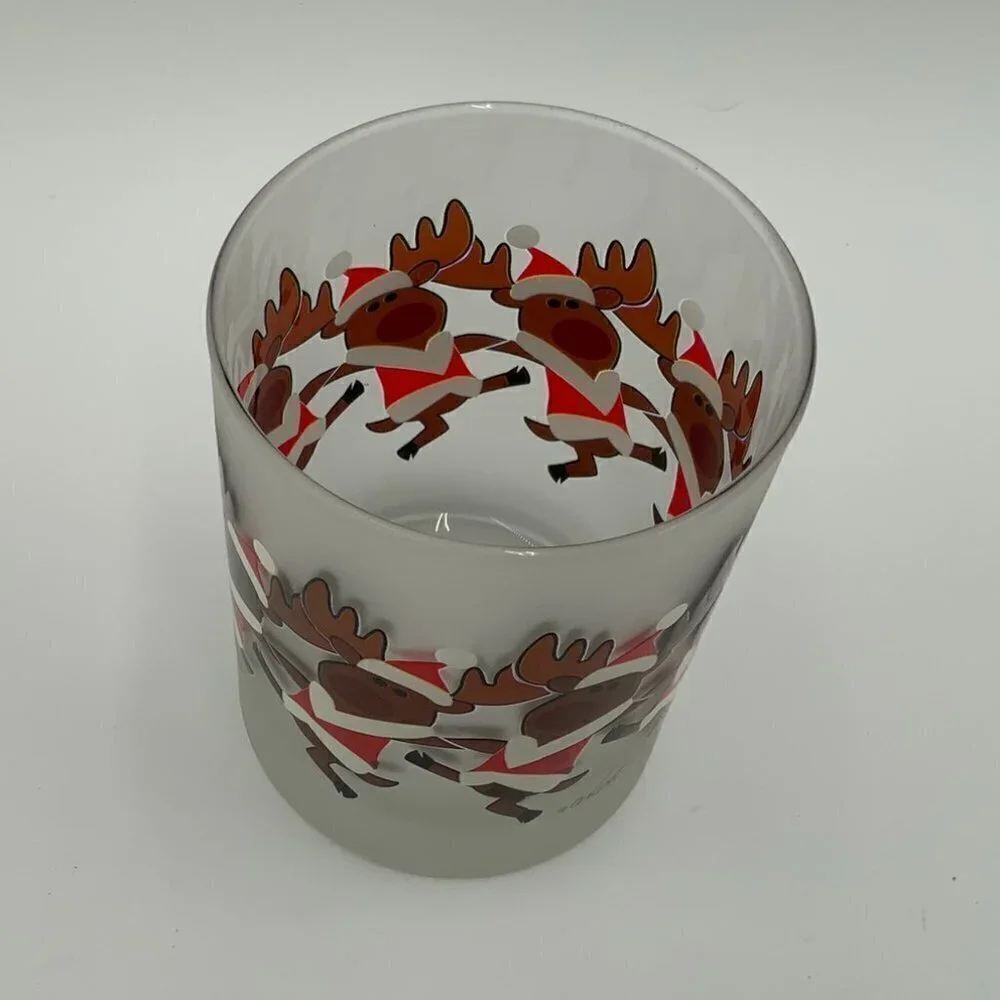 Culver Frosted Dancing Reindeer Old Fashion Low Ball Glass #12122